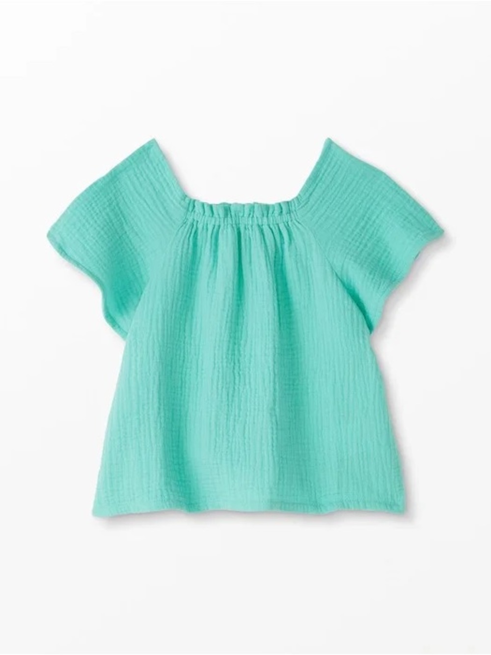 Hanna Andersson Aqua Gauze Smocked Neck Short Sleeve Top
